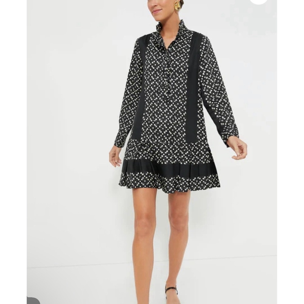 NWOT Tuckernuck  Black Geo Tate Tencel Long Sleeve Drop Waist Mini Dress XL‎